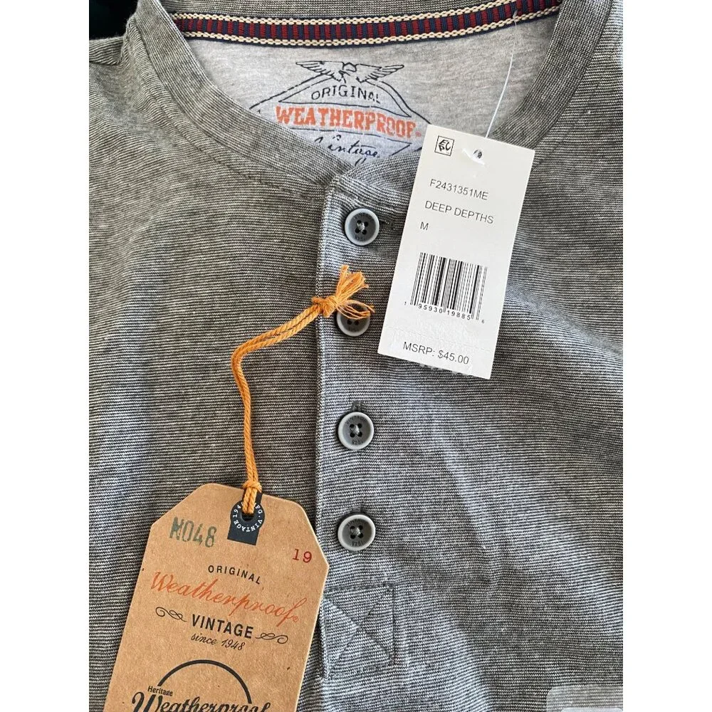Weatherproof Vintage Mens Stripe Long Sleeve Henley T Shirt Grey Size M NWT - Picture 5 of 6